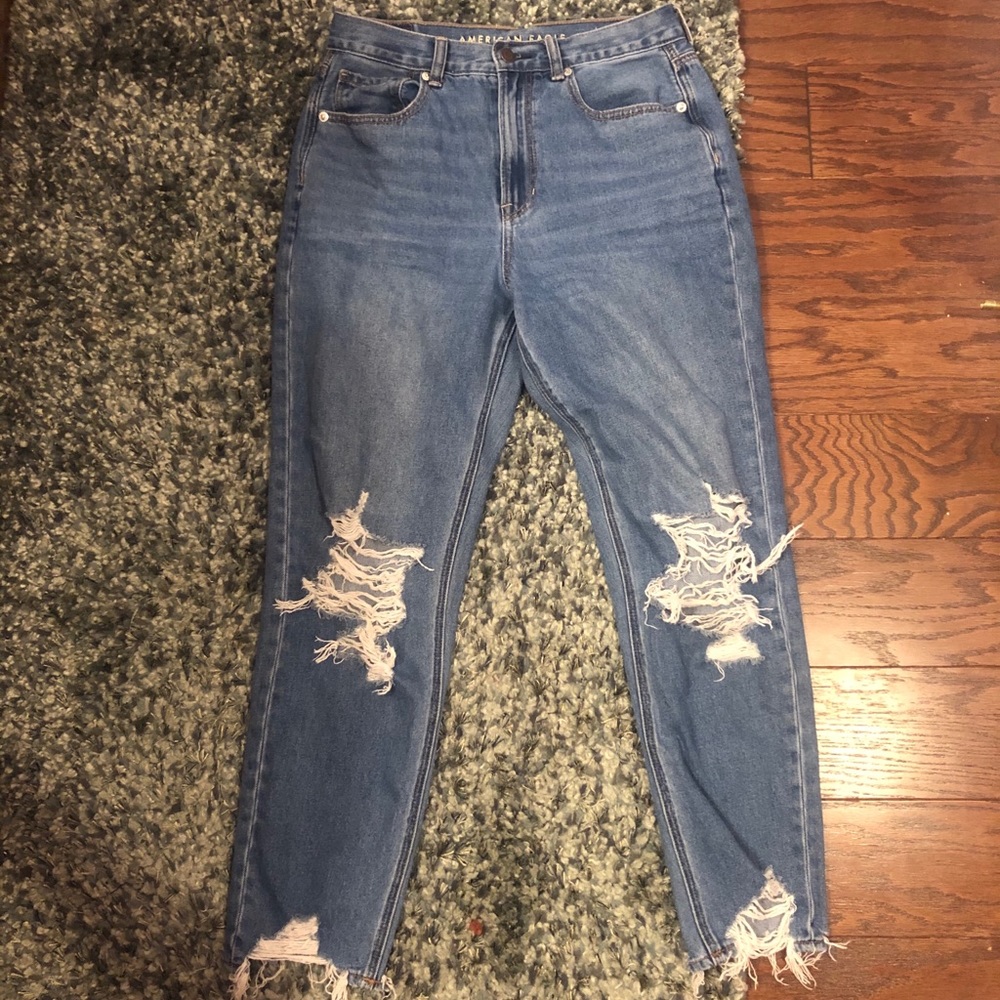 American Eagle High Rise Distressed Mom Jeans